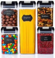 Kitchen Pantry Organization Containers - Set of 5 BPA Free Plastic Airtight Kitchen Organization and Storage - Includes Labels and Markers