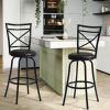 Vintage Industrial Counter Height Bar Stools Set of 2; Swivel Barstools with Metal Back for Kitchen Island; 26 Inch Height Round Seat