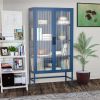 Double Glass Door Storage Cabinet with Adjustable Shelves and Feet Cold-Rolled Steel Sideboard Furniture for Living Room Kitchen Blue