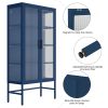 Double Glass Door Storage Cabinet with Adjustable Shelves and Feet Cold-Rolled Steel Sideboard Furniture for Living Room Kitchen Blue