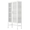 Double Glass Door Storage Cabinet with Adjustable Shelves and Feet Cold-Rolled Steel Sideboard Furniture for Living Room Kitchen White