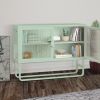 Double Glass Door Storage Cabinet with Adjustable Shelf U-Shaped Leg Cold-Rolled Steel Sideboard Furniture for Living Room Kitchen Mint Green