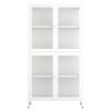 Four Glass Door Storage Cabinet with Adjustable Shelves and Feet Cold-Rolled Steel Sideboard Furniture for Living Room Kitchen White