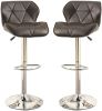 Modern Kitchen Island Stools Brown Faux Leather Stool Counter Height Chairs Set of 2 Adjustable Height Gas Lift Chrome Base.