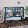 Double Glass Door Storage Cabinet with Adjustable Shelf U-Shaped Leg Cold-Rolled Steel Sideboard Furniture for Living Room Kitchen Blue