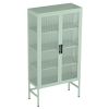 Double Glass Door Storage Cabinet with Adjustable Shelves and Feet Cold-Rolled Steel Sideboard Furniture for Living Room Kitchen Mint green