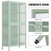 Four Glass Door Storage Cabinet with Adjustable Shelves and Feet Cold-Rolled Steel Sideboard Furniture for Living Room Kitchen Mint green