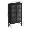 Double Glass Door Storage Cabinet with Adjustable Shelves and Feet Cold-Rolled Steel Sideboard Furniture for Living Room Kitchen Black