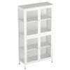 Four Glass Door Storage Cabinet with Adjustable Shelves and Feet Cold-Rolled Steel Sideboard Furniture for Living Room Kitchen White