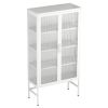 Double Glass Door Storage Cabinet with Adjustable Shelves and Feet Cold-Rolled Steel Sideboard Furniture for Living Room Kitchen White