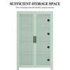 Double Glass Door Storage Cabinet with Adjustable Shelves and Feet Cold-Rolled Steel Sideboard Furniture for Living Room Kitchen Mint green