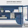 Double Glass Door Storage Cabinet with Adjustable Shelf U-Shaped Leg Cold-Rolled Steel Sideboard Furniture for Living Room Kitchen Blue