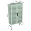 Double Glass Door Storage Cabinet with Adjustable Shelves and Feet Cold-Rolled Steel Sideboard Furniture for Living Room Kitchen Mint green