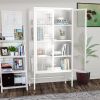 Double Glass Door Storage Cabinet with Adjustable Shelves and Feet Cold-Rolled Steel Sideboard Furniture for Living Room Kitchen White