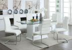 Contemporary White Padded Leatherette 2pc Side Chairs Set of 2 Chairs Kitchen Dining Room Metal Chrome Legs