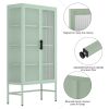 Double Glass Door Storage Cabinet with Adjustable Shelves and Feet Cold-Rolled Steel Sideboard Furniture for Living Room Kitchen Mint green