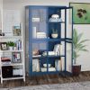 Four Glass Door Storage Cabinet with Adjustable Shelves and Feet Cold-Rolled Steel Sideboard Furniture for Living Room Kitchen Blue