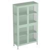 Four Glass Door Storage Cabinet with Adjustable Shelves and Feet Cold-Rolled Steel Sideboard Furniture for Living Room Kitchen Mint green