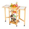 Free shipping Portable Rolling Drop Leaf Kitchen Storage Trolley Cart Island Sapele Color  YJ