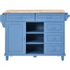 K&K kitchen cart with Rubber wood desktop rolling mobile kitchen island with storage and 5 draws 53 Inch width (Blue)