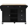 K&K kitchen cart with Rubber wood desktop rolling mobile kitchen island with storage and 5 draws 53 Inch width (Black)