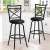 Vintage Industrial Counter Height Bar Stools Set of 2; Swivel Barstools with Metal Back for Kitchen Island; 26 Inch Height Round Seat