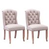 Wing Back Tufted Botton Upholstered Fabric Dining Chairs Set of 2; High Back Farmhouse Kitchen Dining Chairs with Nailheads; Cream