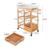 Moveable Kitchen Cart with Stainless Steel Table Top & Three Drawers & Three Baskets Burlywood RT