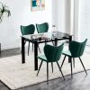 Dining chairs set of 2; Dark Green velvet Chair modern kitchen chair with metal leg