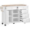 K&K kitchen cart with Rubber wood desktop rolling mobile kitchen island with storage and 5 draws 53 Inch width (White)