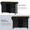 K&K kitchen cart with Rubber wood desktop rolling mobile kitchen island with storage and 5 draws 53 Inch width (Black)