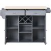 K&amp;K Store Kitchen Island Cart with Two Storage Cabinets and Four Locking Wheels; Wine Rack; Two Drawers; Spice Rack; Towel Rack (Grey Blue)