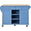 K&K kitchen cart with Rubber wood desktop rolling mobile kitchen island with storage and 5 draws 53 Inch width (Blue)