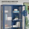 Double Glass Door Storage Cabinet with Adjustable Shelves and Feet Cold-Rolled Steel Sideboard Furniture for Living Room Kitchen Blue