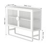 Double Glass Door Storage Cabinet with Adjustable Shelf U-Shaped Leg Cold-Rolled Steel Sideboard Furniture for Living Room Kitchen White