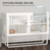 Double Glass Door Storage Cabinet with Adjustable Shelf U-Shaped Leg Cold-Rolled Steel Sideboard Furniture for Living Room Kitchen White