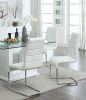 Contemporary White Padded Leatherette 2pc Side Chairs Set of 2 Chairs Kitchen Dining Room Metal Chrome Legs