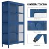 Four Glass Door Storage Cabinet with Adjustable Shelves and Feet Cold-Rolled Steel Sideboard Furniture for Living Room Kitchen Blue