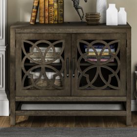 U-style Wood Storage Cabinet with Doors and Adjustable Shelf; Entryway Kitchen Dining Room; Grey