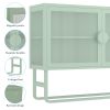 Double Glass Door Storage Cabinet with Adjustable Shelf U-Shaped Leg Cold-Rolled Steel Sideboard Furniture for Living Room Kitchen Mint Green