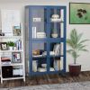 Four Glass Door Storage Cabinet with Adjustable Shelves and Feet Cold-Rolled Steel Sideboard Furniture for Living Room Kitchen Blue