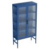 Double Glass Door Storage Cabinet with Adjustable Shelves and Feet Cold-Rolled Steel Sideboard Furniture for Living Room Kitchen Blue