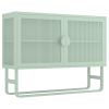 Double Glass Door Storage Cabinet with Adjustable Shelf U-Shaped Leg Cold-Rolled Steel Sideboard Furniture for Living Room Kitchen Mint Green