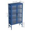 Double Glass Door Storage Cabinet with Adjustable Shelves and Feet Cold-Rolled Steel Sideboard Furniture for Living Room Kitchen Blue