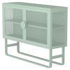 Double Glass Door Storage Cabinet with Adjustable Shelf U-Shaped Leg Cold-Rolled Steel Sideboard Furniture for Living Room Kitchen Mint Green