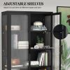 Double Glass Door Storage Cabinet with Adjustable Shelves and Feet Cold-Rolled Steel Sideboard Furniture for Living Room Kitchen Black