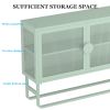 Double Glass Door Storage Cabinet with Adjustable Shelf U-Shaped Leg Cold-Rolled Steel Sideboard Furniture for Living Room Kitchen Mint Green