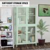 Four Glass Door Storage Cabinet with Adjustable Shelves and Feet Cold-Rolled Steel Sideboard Furniture for Living Room Kitchen Mint green