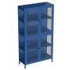 Four Glass Door Storage Cabinet with Adjustable Shelves and Feet Cold-Rolled Steel Sideboard Furniture for Living Room Kitchen Blue