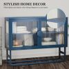 Double Glass Door Storage Cabinet with Adjustable Shelf U-Shaped Leg Cold-Rolled Steel Sideboard Furniture for Living Room Kitchen Blue